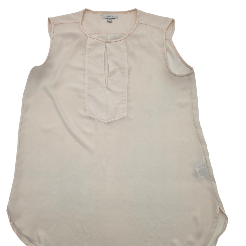 Business Casual J.Crew Sleeveless Blouse Women 6T Beige Split Neck Bib Crepe Top